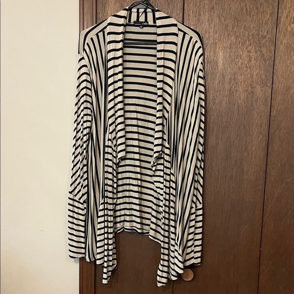RXB Tops - RXB Black and Beige Striped Asymmetrical Open Front Cardigan Style Top